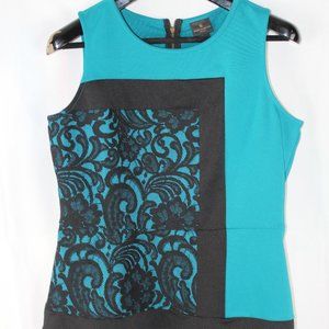 worthington teal/black blouse